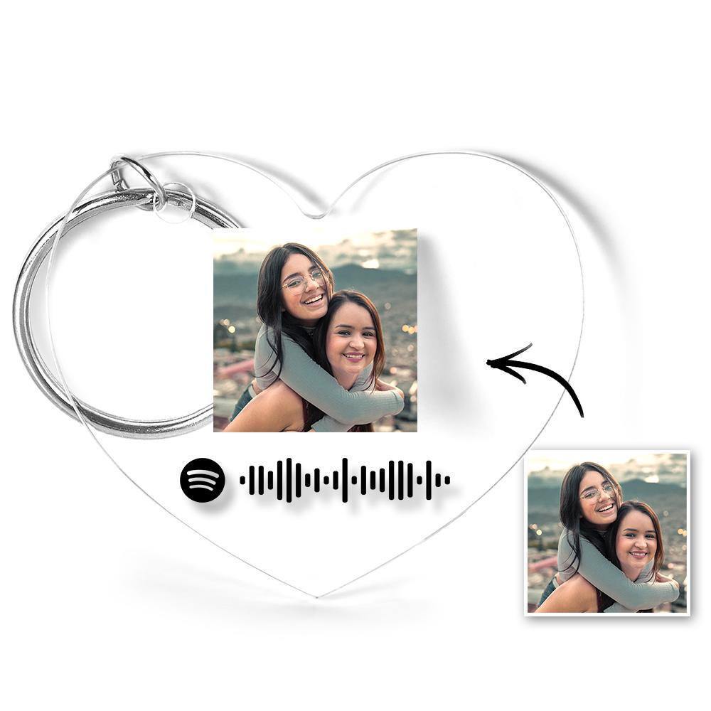 Scannable Spotify Code Keychain Spotify Favorite Song Photo Engraved Keychain Heart-shaped - soufeelus