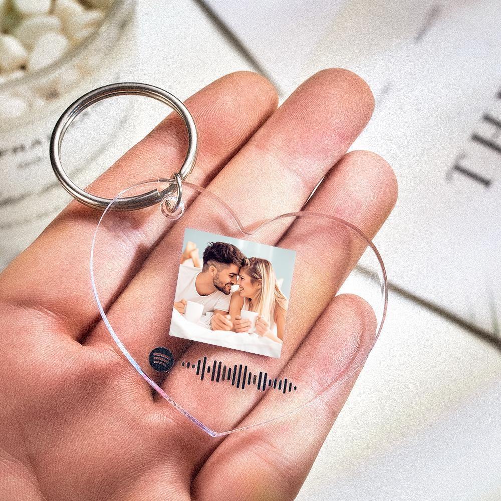 Custom Scannable Spotify Code Keychain Spotify Favorite Song Photo Engraved Keychain Heart-shaped - soufeelus