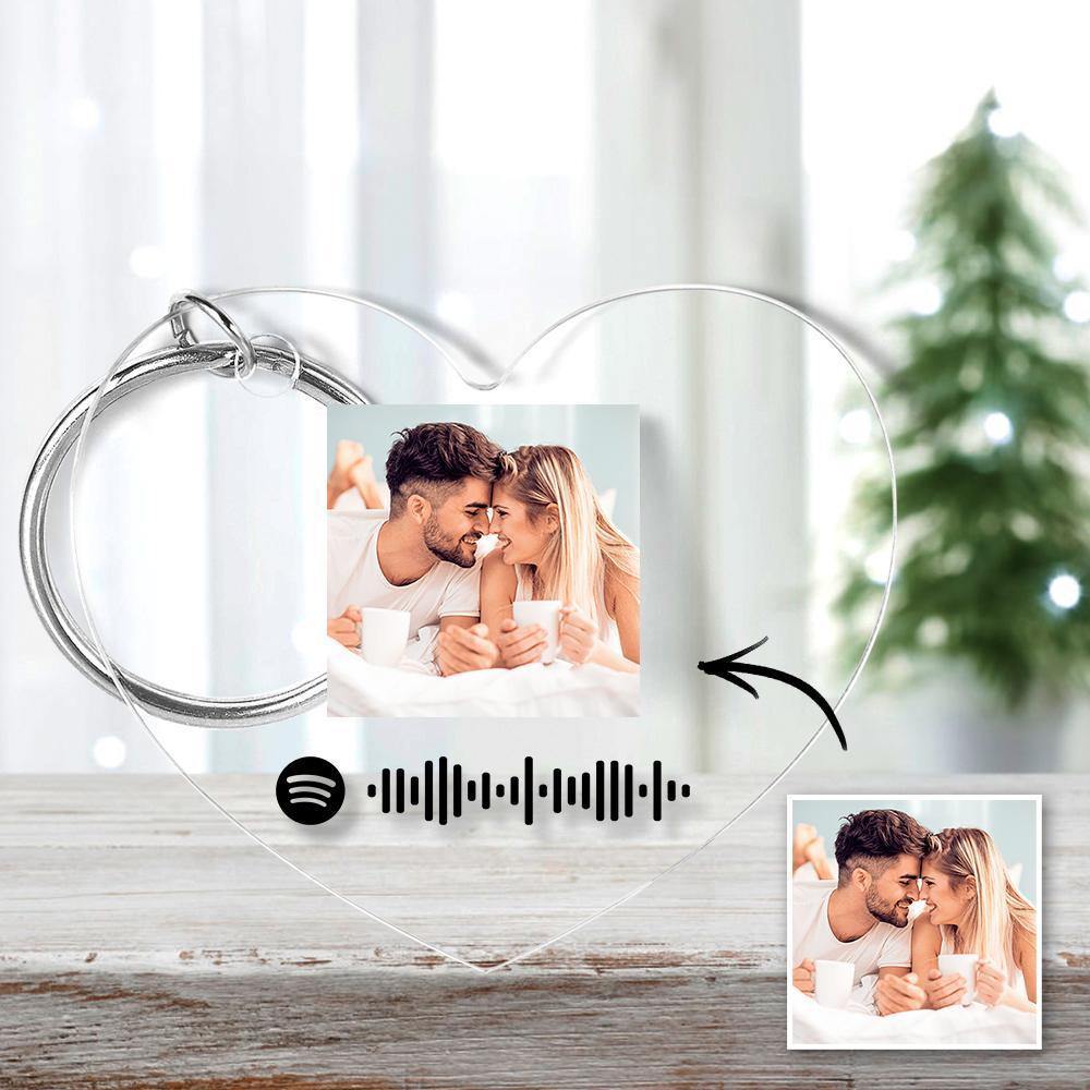 Custom Scannable Spotify Code Keychain Spotify Favorite Song Photo Engraved Keychain Heart-shaped - soufeelus