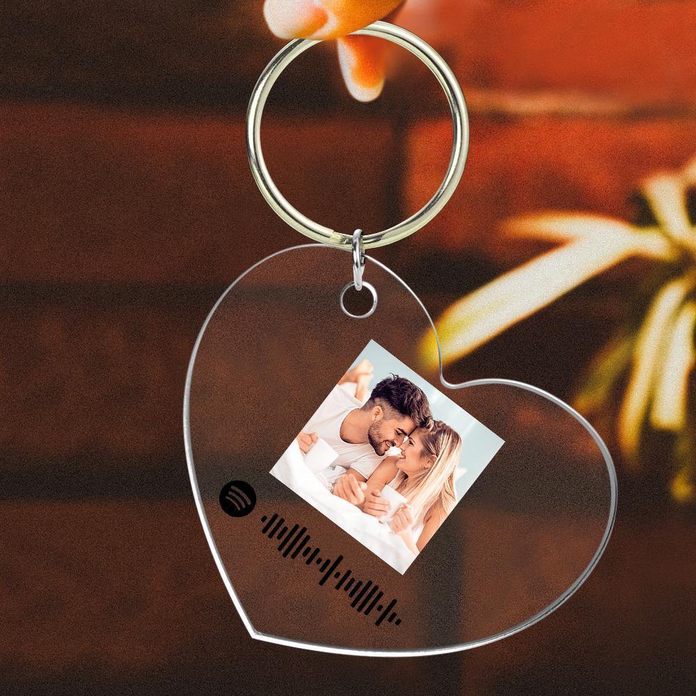 Custom Scannable Spotify Code Keychain Spotify Favorite Song Photo Engraved Keychain Heart-shaped - soufeelus