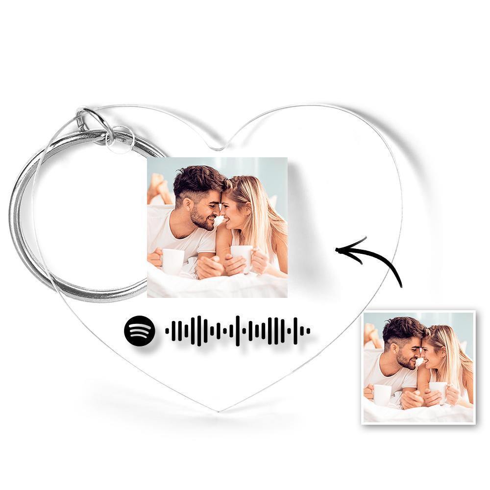 Custom Scannable Spotify Code Keychain Spotify Favorite Song Photo Engraved Keychain Heart-shaped - soufeelus