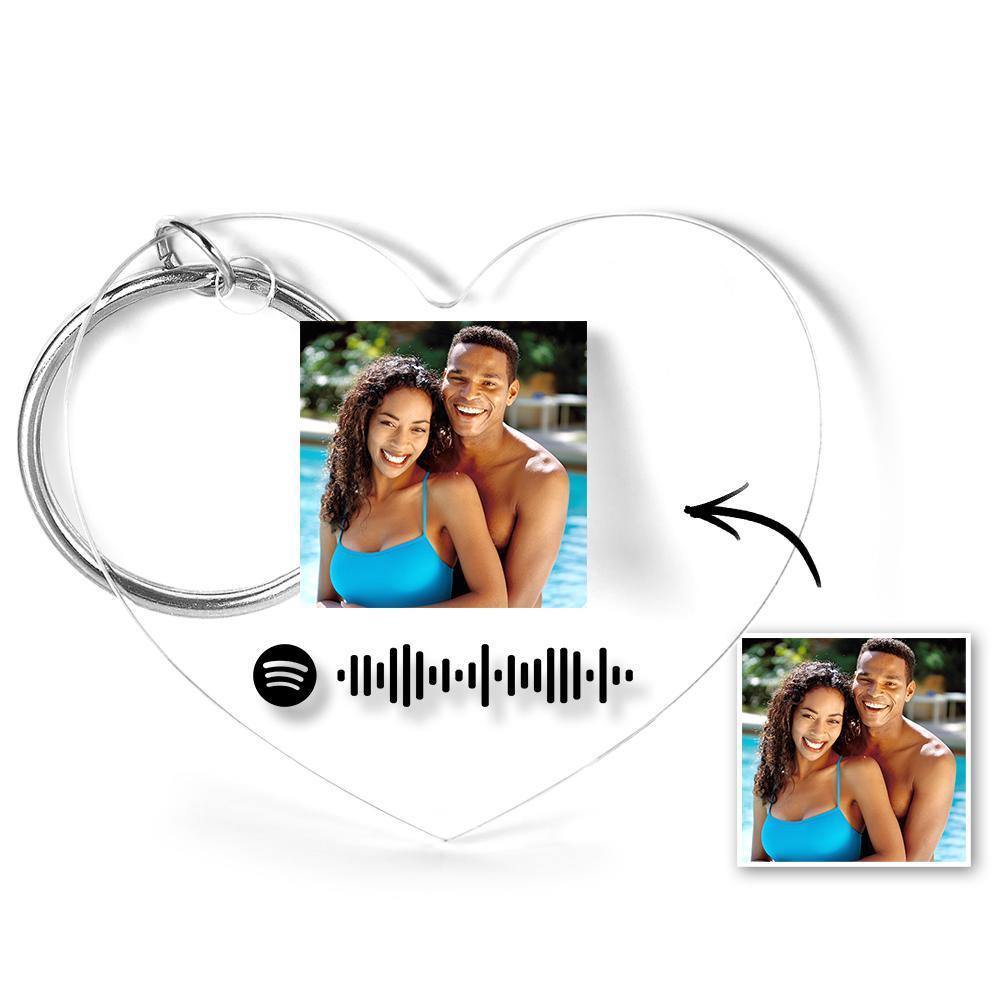 Scannable Spotify Code Keychain Spotify Favorite Song Photo Engraved Keychain Gifts for Couple - soufeelus