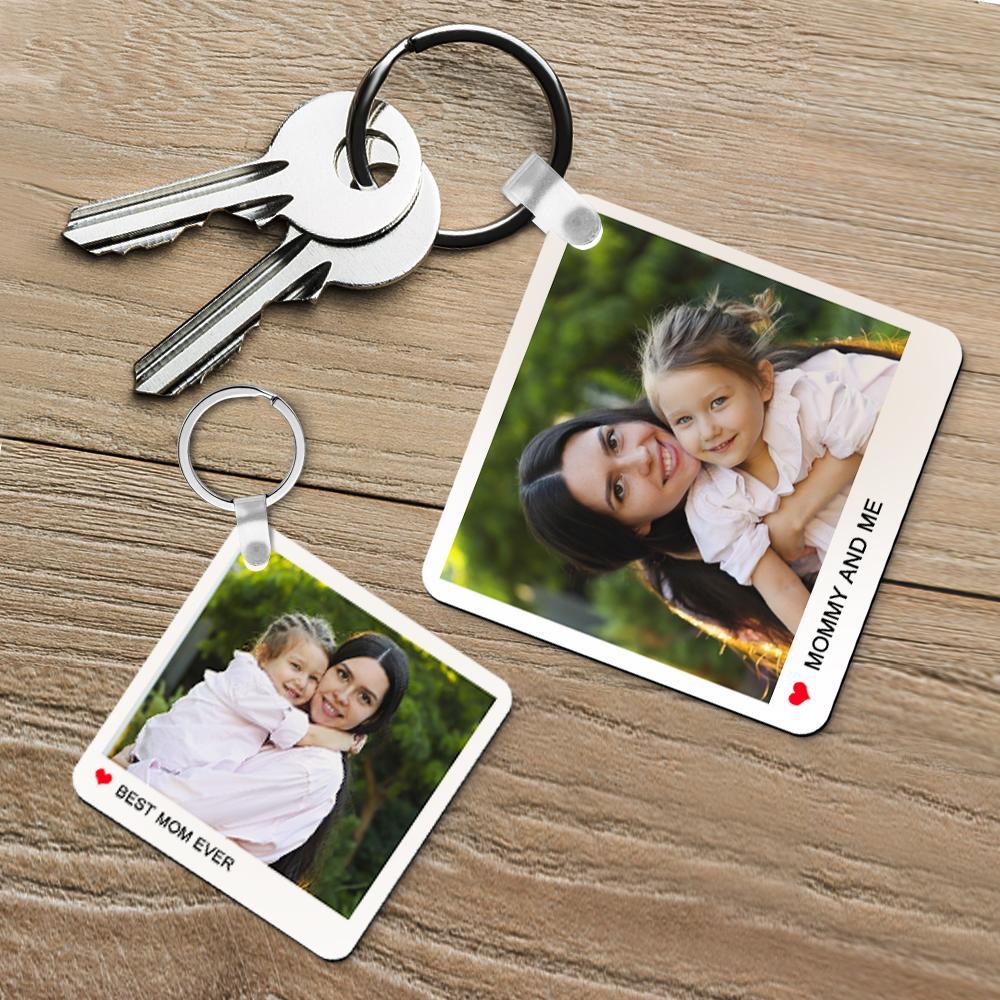 Custom Photo Engraved Keychain Double Sided Photo Keychain Gift for Mom - soufeelus