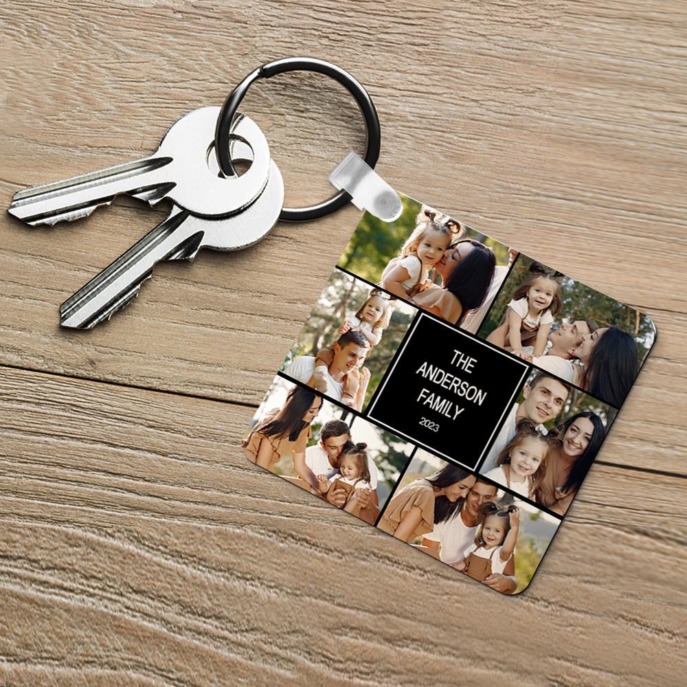 Custom Multiphoto Engraved Keychain Square Collage Editable Color Gift Photo Keychain - soufeelus