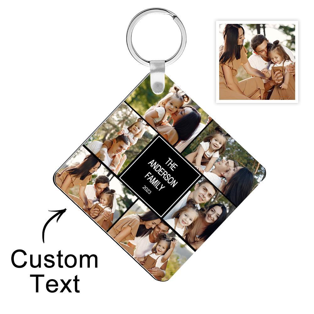 Custom Multiphoto Engraved Keychain Square Collage Editable Color Gift Photo Keychain - soufeelus