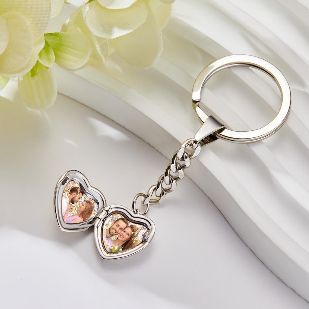 Custom Keychain Personalized Photo Keychain Stainless Steel Heart Shape Locket Keychain for Men Women - soufeelus