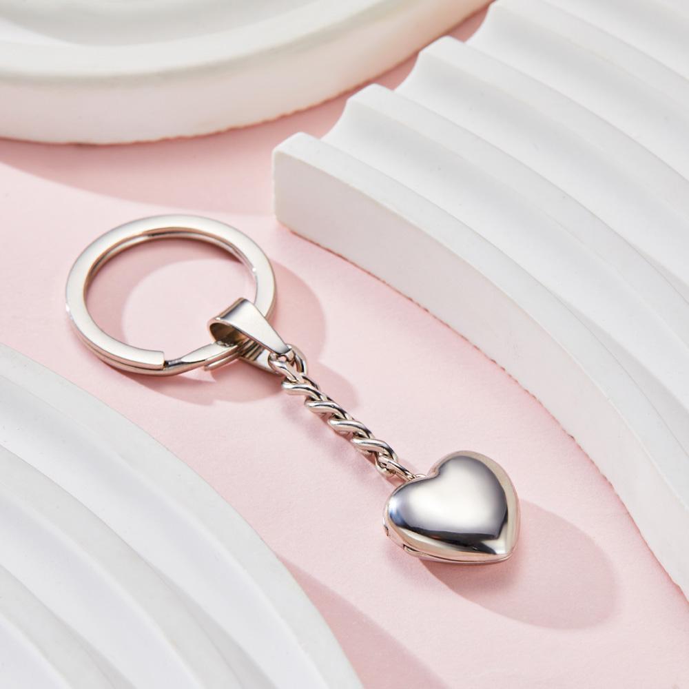 Custom Keychain Personalized Photo Keychain Stainless Steel Heart Shape Locket Keychain for Men Women - soufeelus