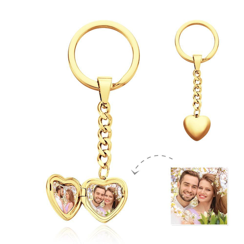 Custom Keychain Personalized Photo Keychain Stainless Steel Heart Shape Locket Keychain for Men Women - soufeelus