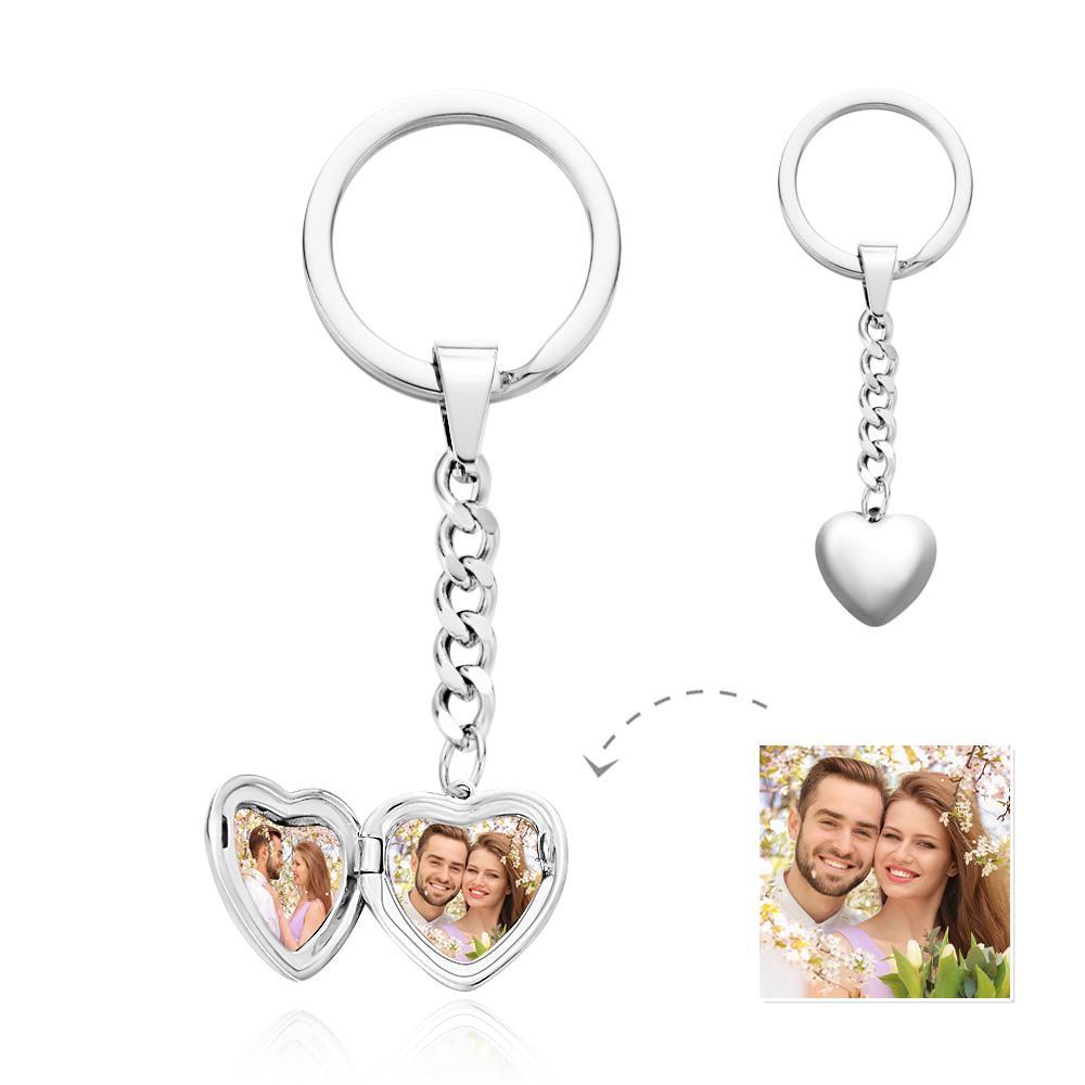 Custom Keychain Personalized Photo Keychain Stainless Steel Heart Shape Locket Keychain for Men Women - soufeelus