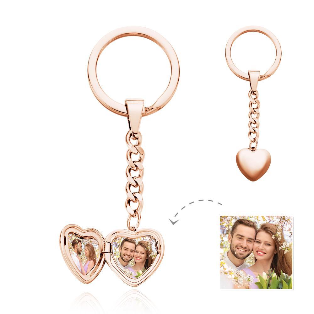 Custom Keychain Personalized Photo Keychain Stainless Steel Heart Shape Locket Keychain for Men Women - soufeelus