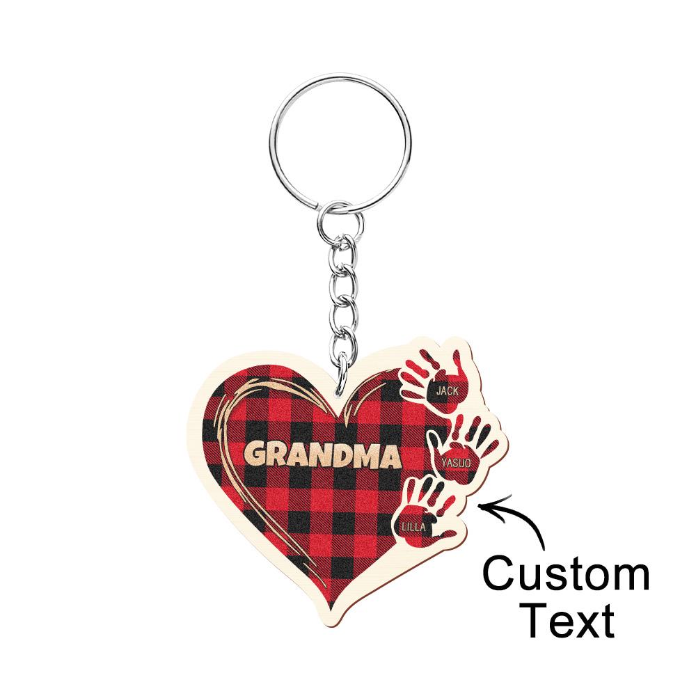 Personalized Kids Name Keychain Custom Engraved Hands Wooden Keychain - soufeelus
