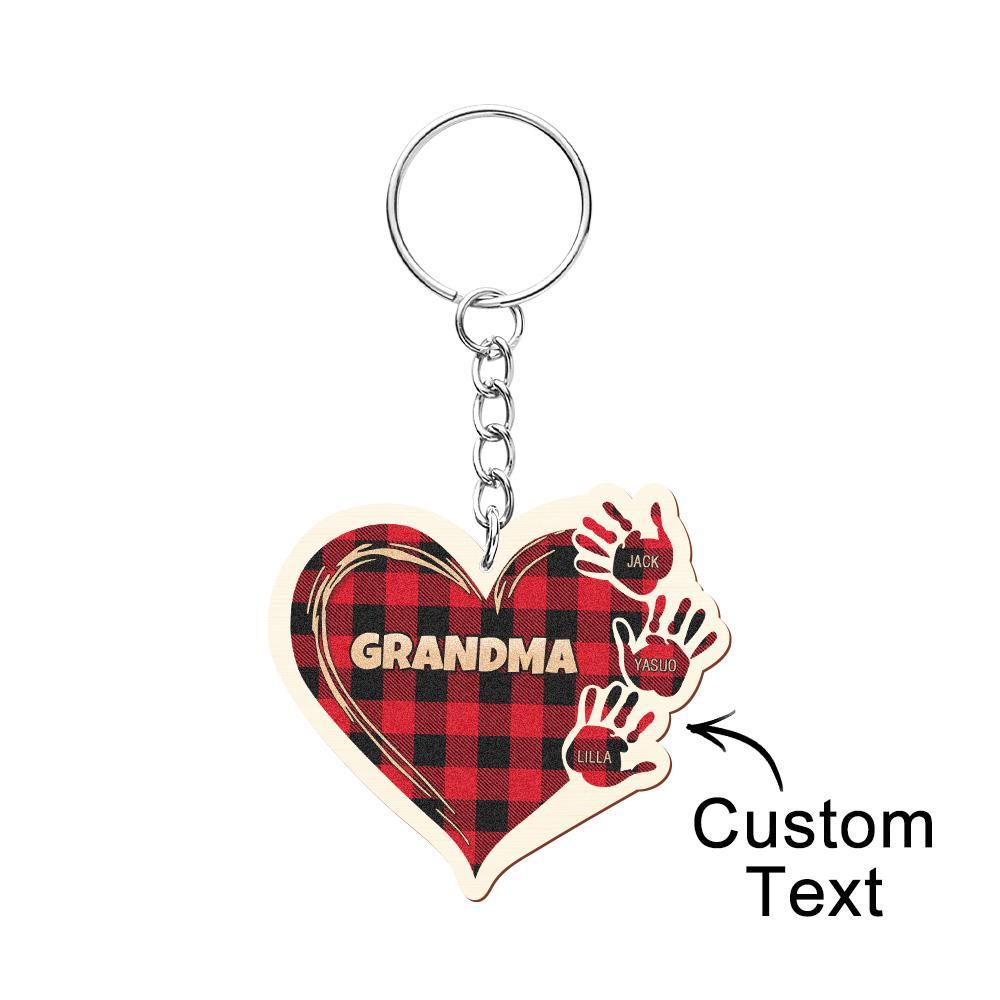 Personalized Kids Name Keychain Custom Engraved Hands Wooden Keychain - soufeelus