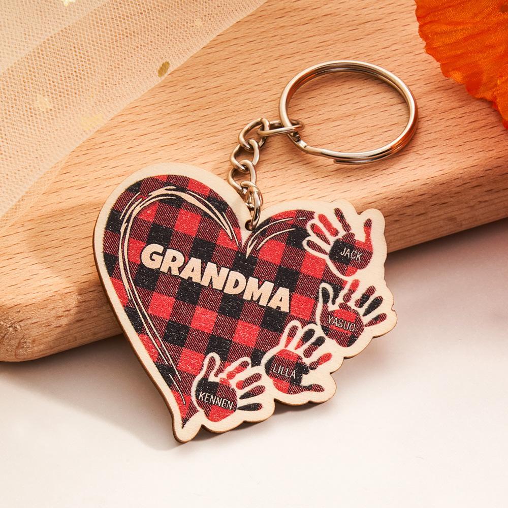 Personalized Kids Name Keychain Custom Engraved Hands Wooden Keychain - soufeelus