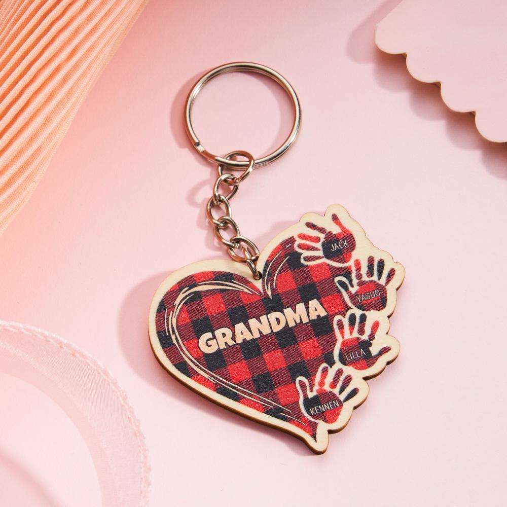 Personalized Kids Name Keychain Custom Engraved Hands Wooden Keychain - soufeelus