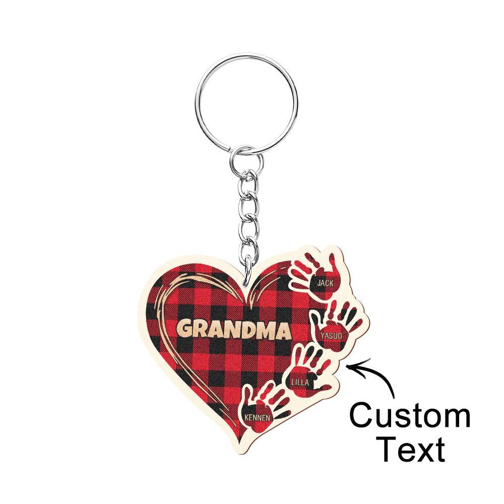 Personalized Kids Name Keychain Custom Engraved Hands Wooden Keychain - soufeelus