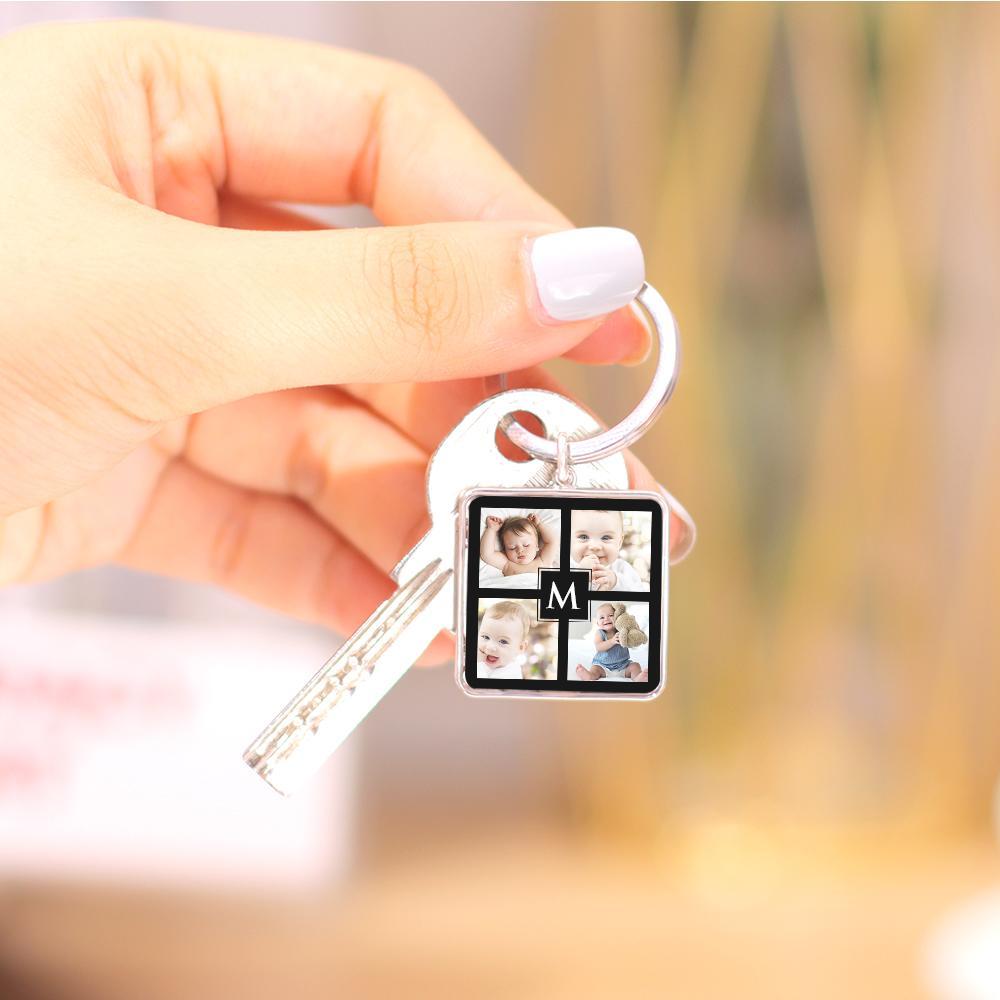 Unique Custom Cute Square Photo Engraved Keychain Anniversary Gifts for Baby - soufeelus