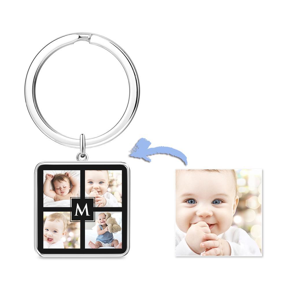 Unique Custom Cute Square Photo Engraved Keychain Anniversary Gifts for Baby - soufeelus