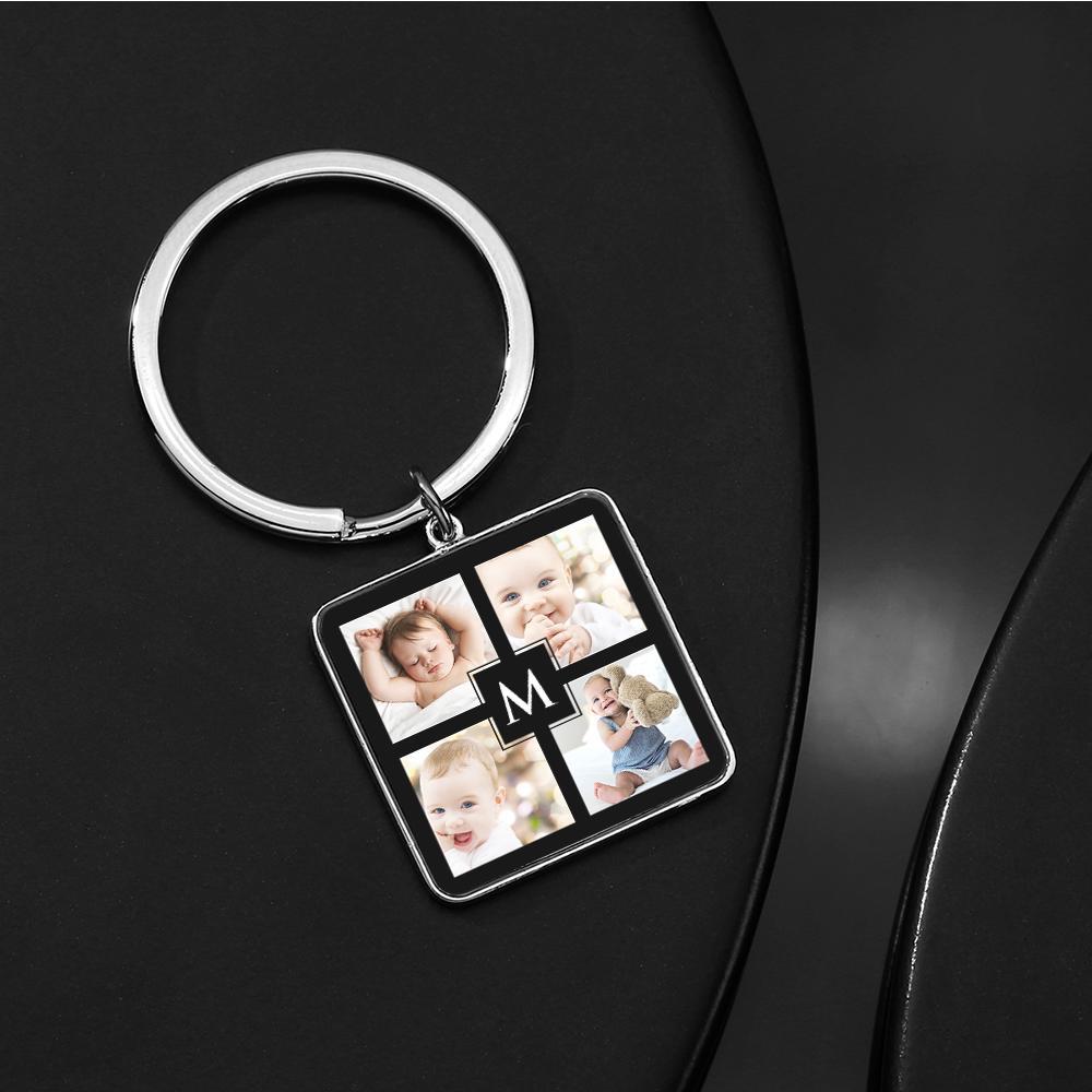 Unique Custom Cute Square Photo Engraved Keychain Anniversary Gifts for Baby - soufeelus