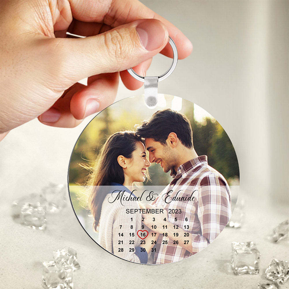 Custom Photo Calendar Keychain Significant Date Marker Wedding Anniversary Gifts for Couples - soufeelus