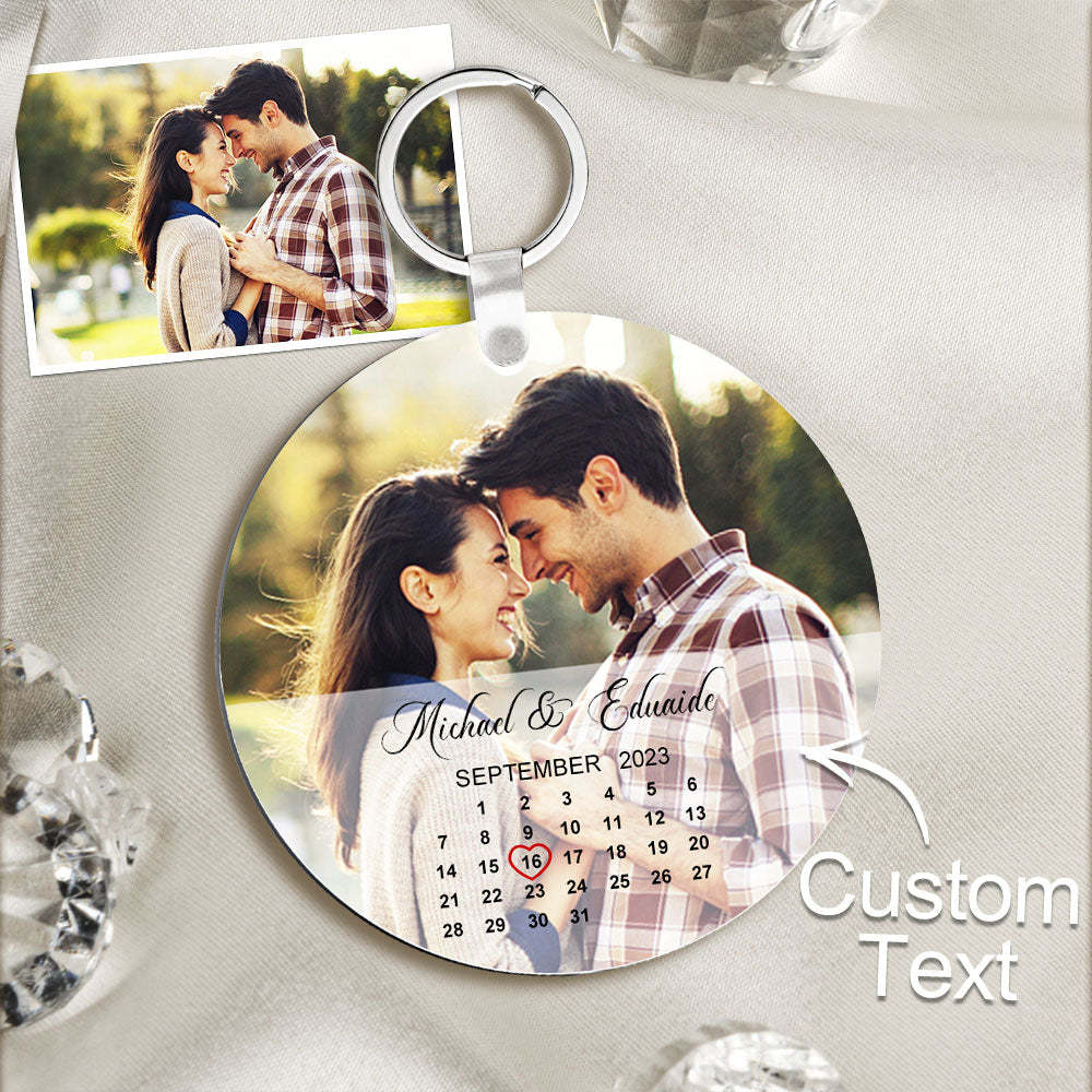 Custom Photo Calendar Keychain Significant Date Marker Wedding Anniversary Gifts for Couples - soufeelus