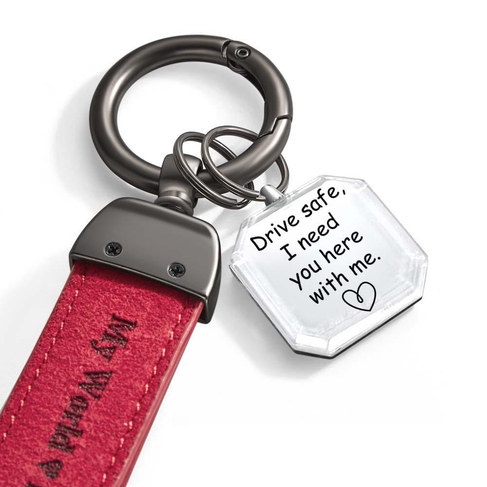 Drive Safe My Love Personalized Laser Engraved Leather Crystal Photo KeyChain - soufeelus