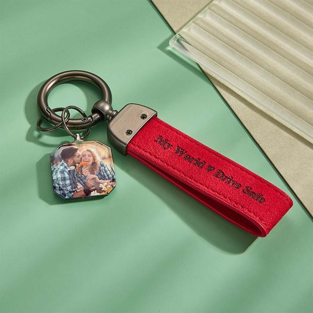 Drive Safe My Love Personalized Laser Engraved Leather Crystal Photo KeyChain - soufeelus