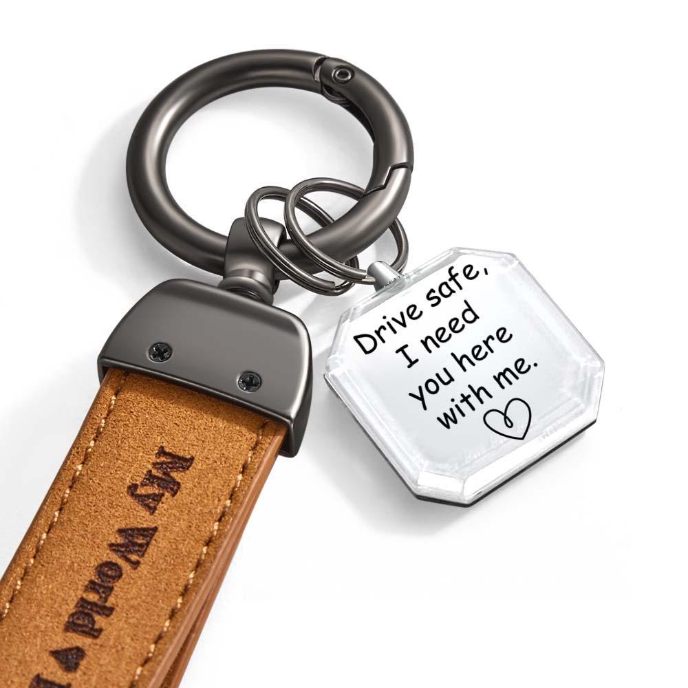 Drive Safe My Love Personalized Laser Engraved Leather Crystal Photo KeyChain - soufeelus