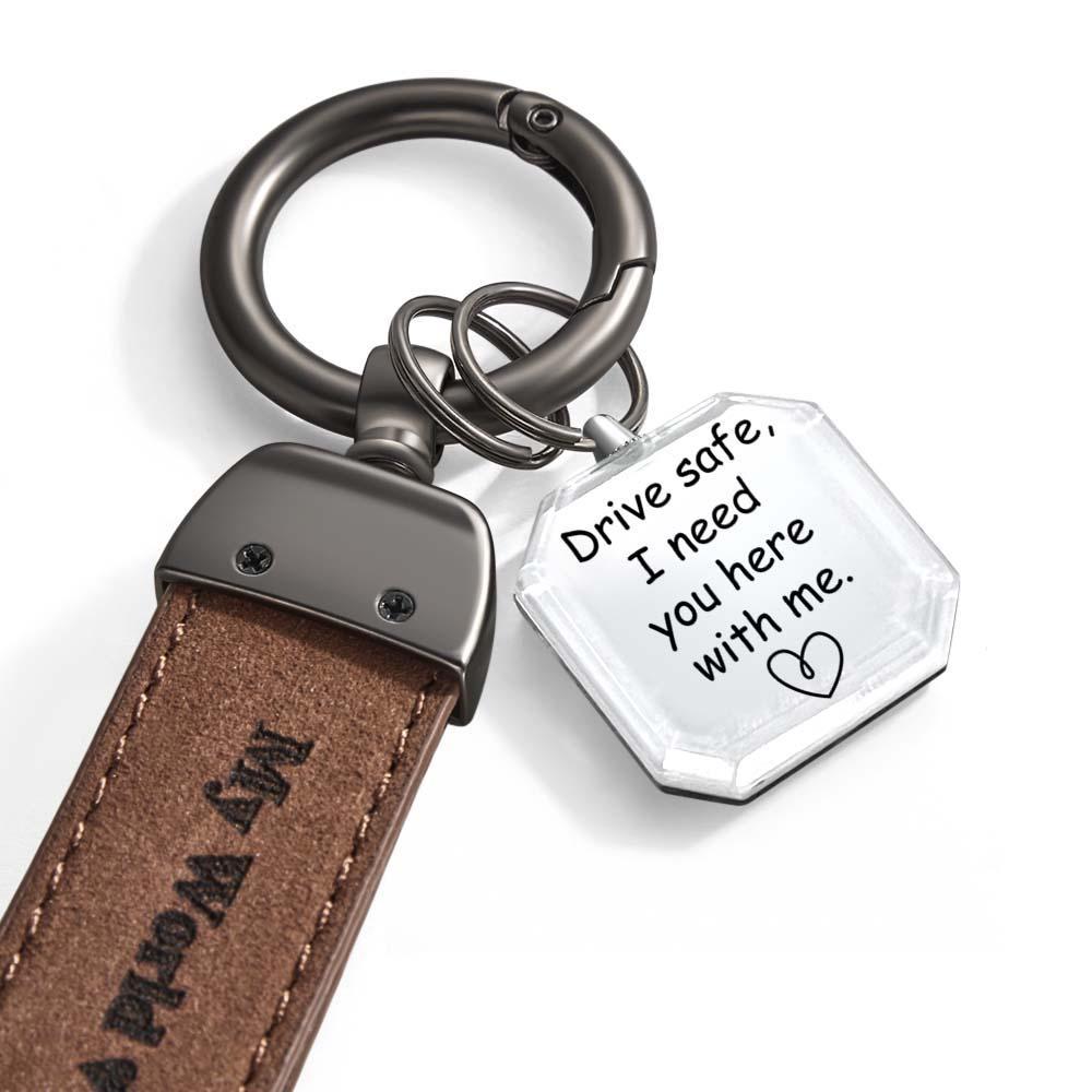 Drive Safe My Love Personalized Laser Engraved Leather Crystal Photo KeyChain - soufeelus