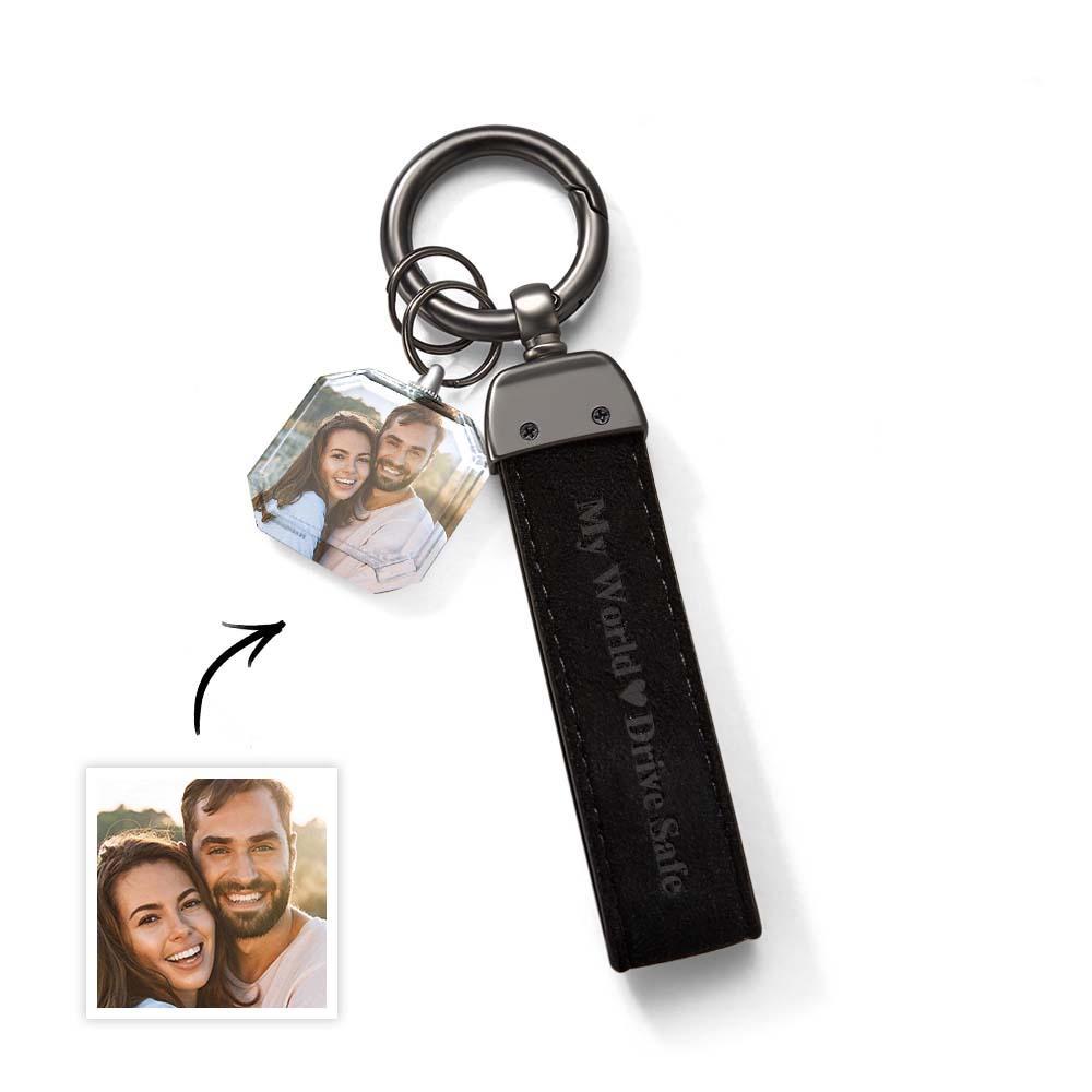 Drive Safe My Love Personalized Laser Engraved Leather Crystal Photo KeyChain - soufeelus