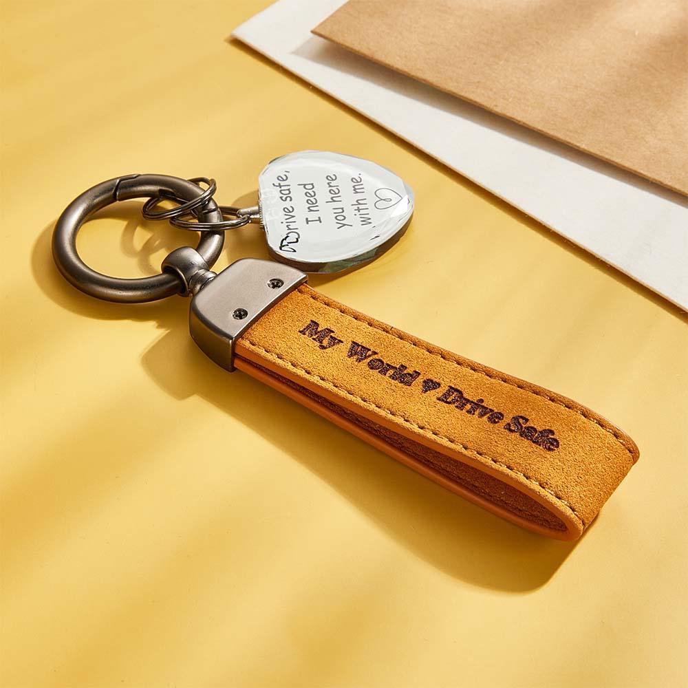 Drive Safe My Love Personalized Laser Engraved Leather Crystal Photo KeyChain - soufeelus