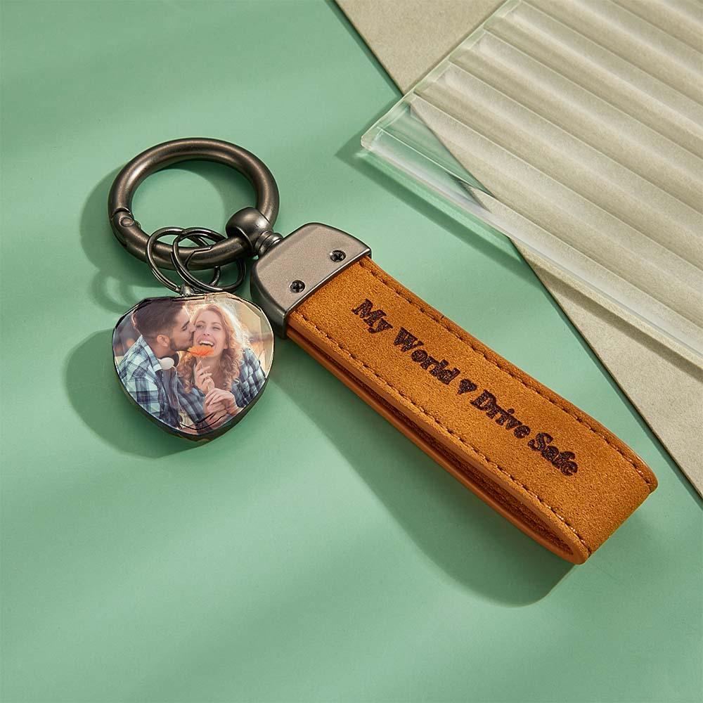 Drive Safe My Love Personalized Laser Engraved Leather Crystal Photo KeyChain - soufeelus