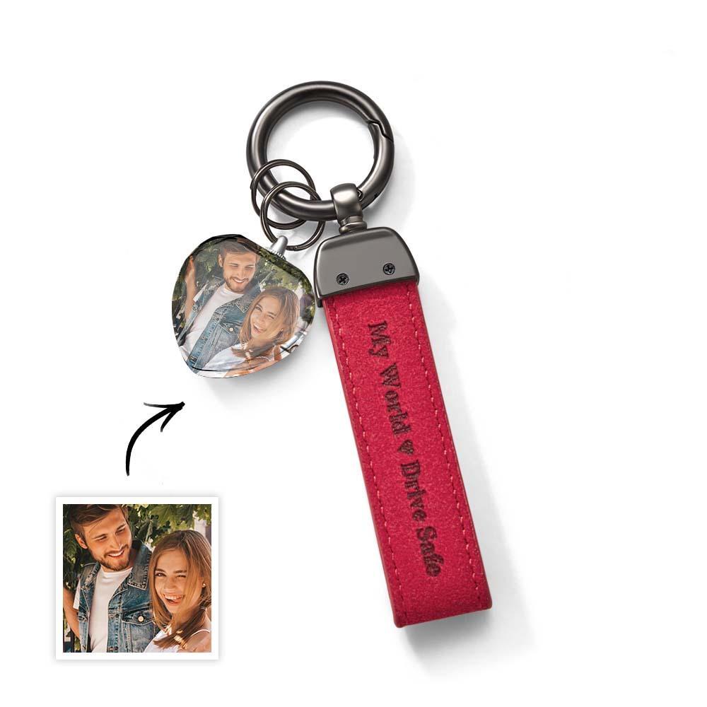 Drive Safe My Love Personalized Laser Engraved Leather Crystal Photo KeyChain - soufeelus