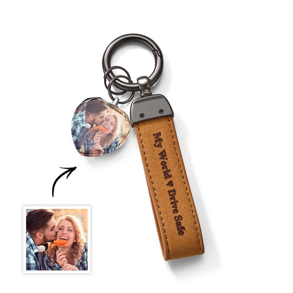 Drive Safe My Love Personalized Laser Engraved Leather Crystal Photo KeyChain - soufeelus