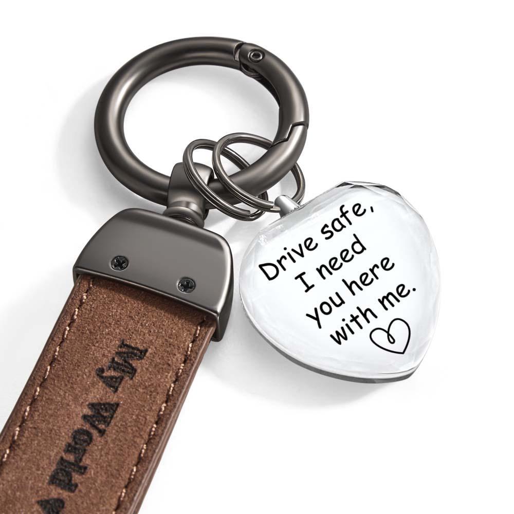 Drive Safe My Love Personalized Laser Engraved Leather Crystal Photo KeyChain - soufeelus