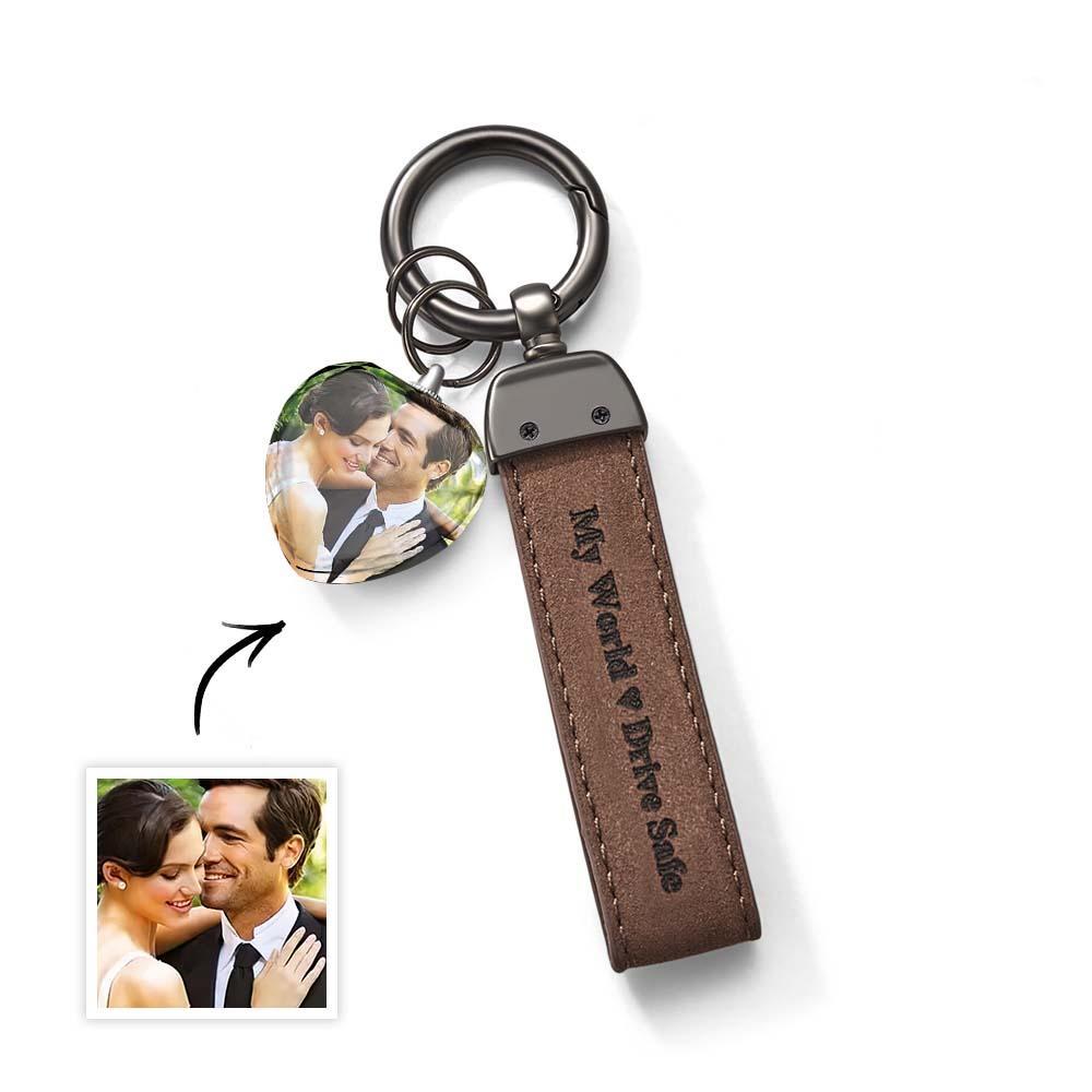 Drive Safe My Love Personalized Laser Engraved Leather Crystal Photo KeyChain - soufeelus