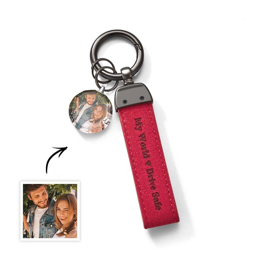 Drive Safe My Love Personalized Laser Engraved Leather Crystal Photo KeyChain - soufeelus