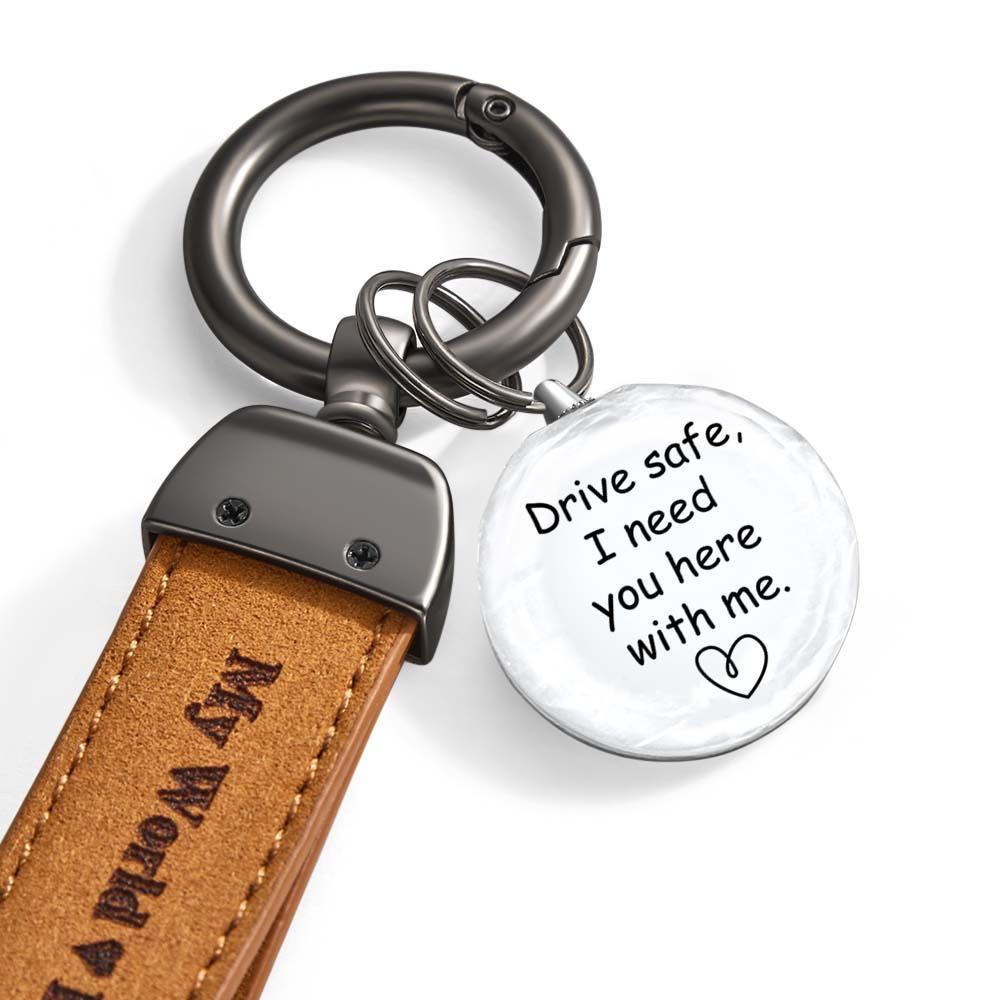 Drive Safe My Love Personalized Laser Engraved Leather Crystal Photo KeyChain - soufeelus