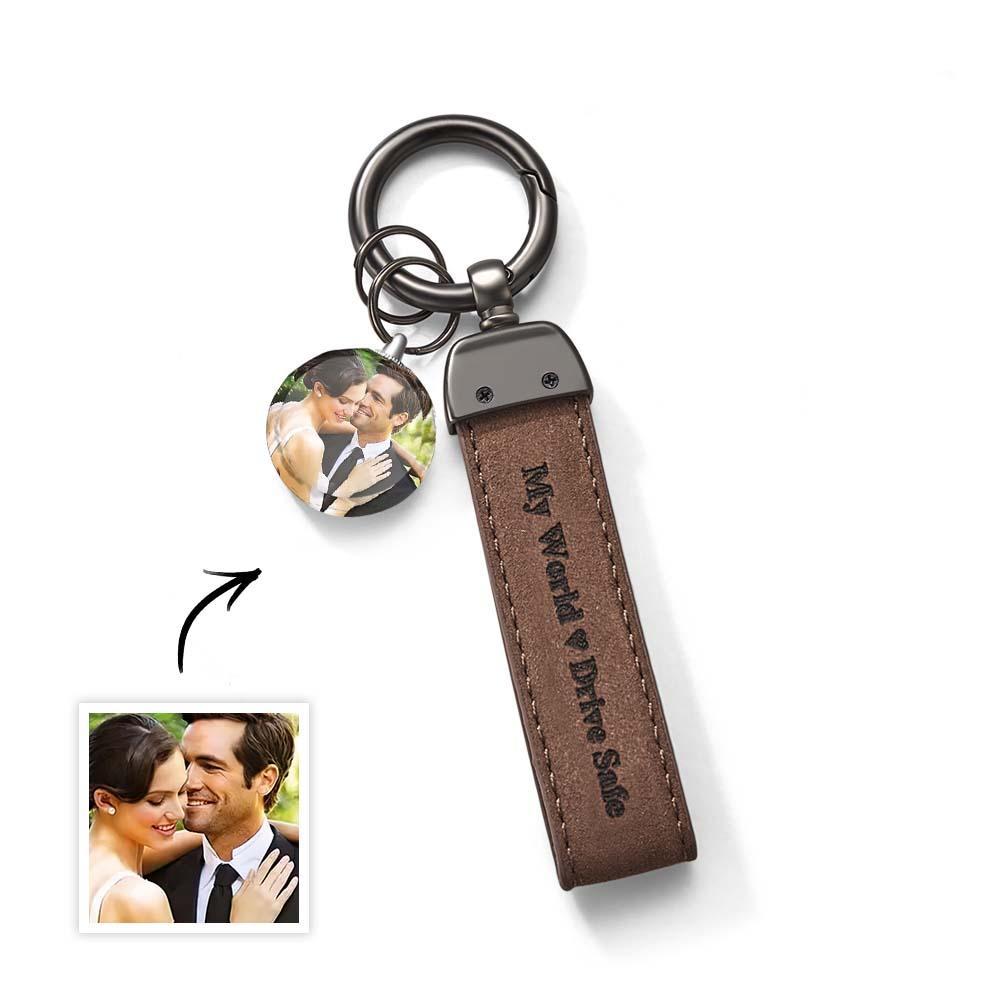 Drive Safe My Love Personalized Laser Engraved Leather Crystal Photo KeyChain - soufeelus