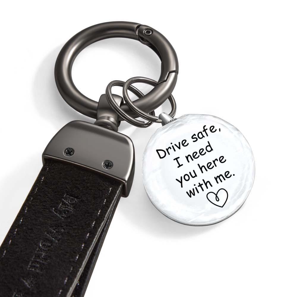 Drive Safe My Love Personalized Laser Engraved Leather Crystal Photo KeyChain - soufeelus