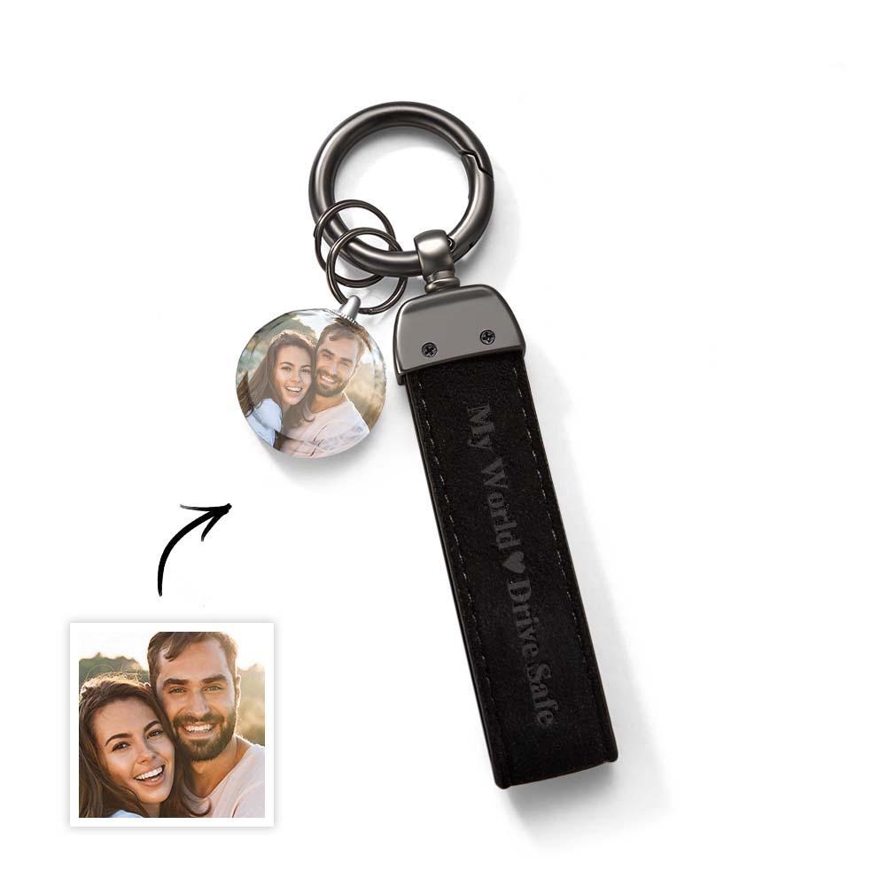 Drive Safe My Love Personalized Laser Engraved Leather Crystal Photo KeyChain - soufeelus