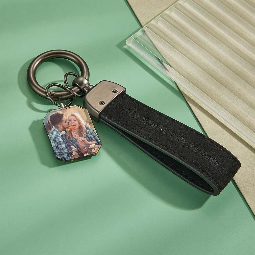 Drive Safe My Love Personalized Laser Engraved Leather Crystal Photo KeyChain - soufeelus