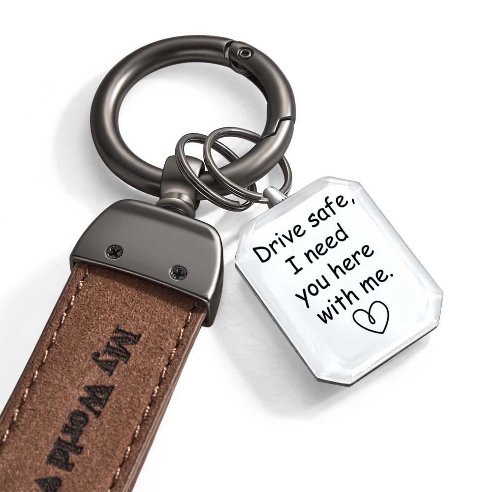 Drive Safe My Love Personalized Laser Engraved Leather Crystal Photo KeyChain - soufeelus