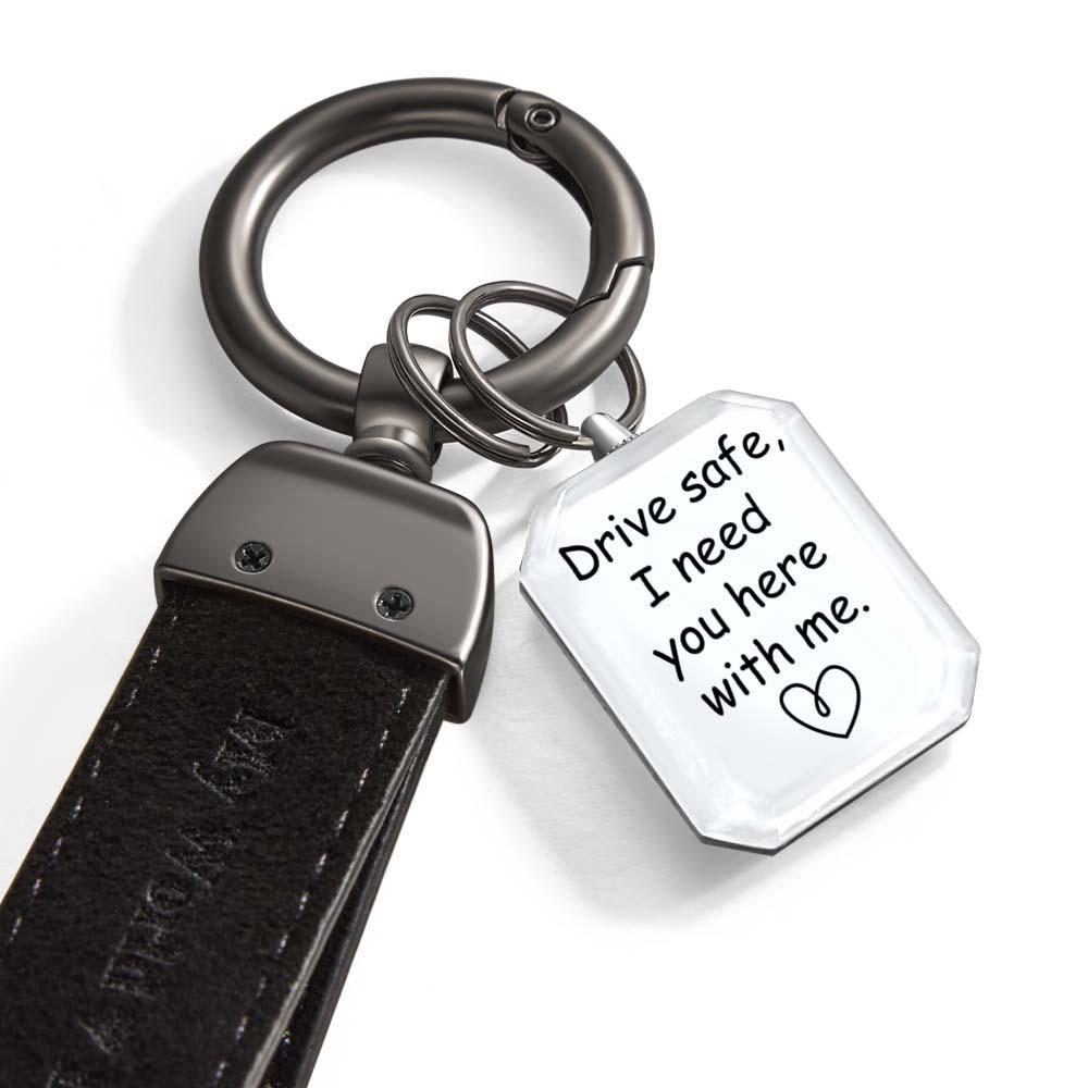 Drive Safe My Love Personalized Laser Engraved Leather Crystal Photo KeyChain - soufeelus