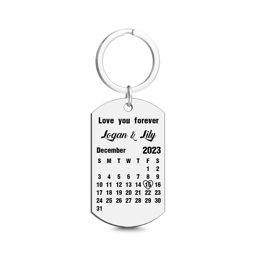 Custom Key Chain Calendar Engraved Tag Keychain Anniversary Gift For Lovers - soufeelus