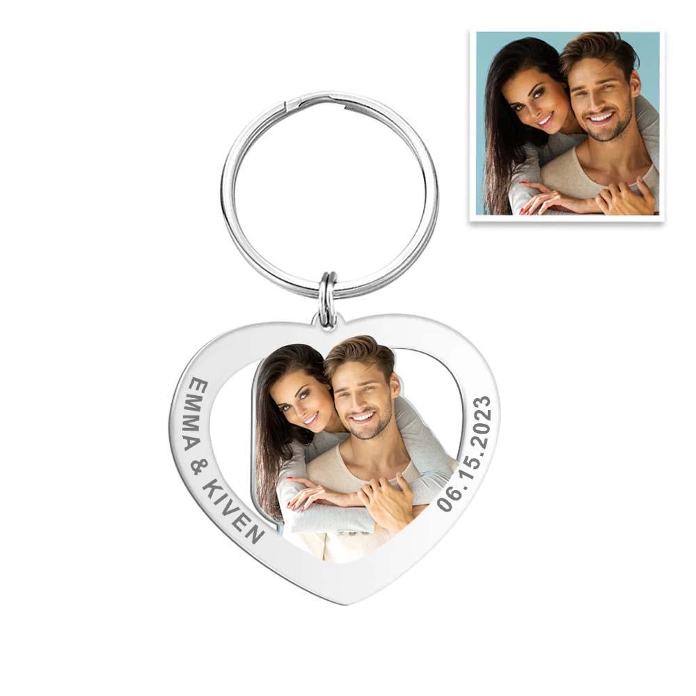 Custom Heart Colorful Photo Keychain Engraving Keychain For Valentine's Gift - soufeelus