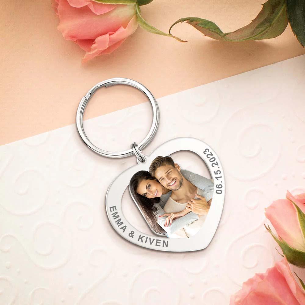 Custom Heart Colorful Photo Keychain Engraving Keychain For Valentine's Gift - soufeelus