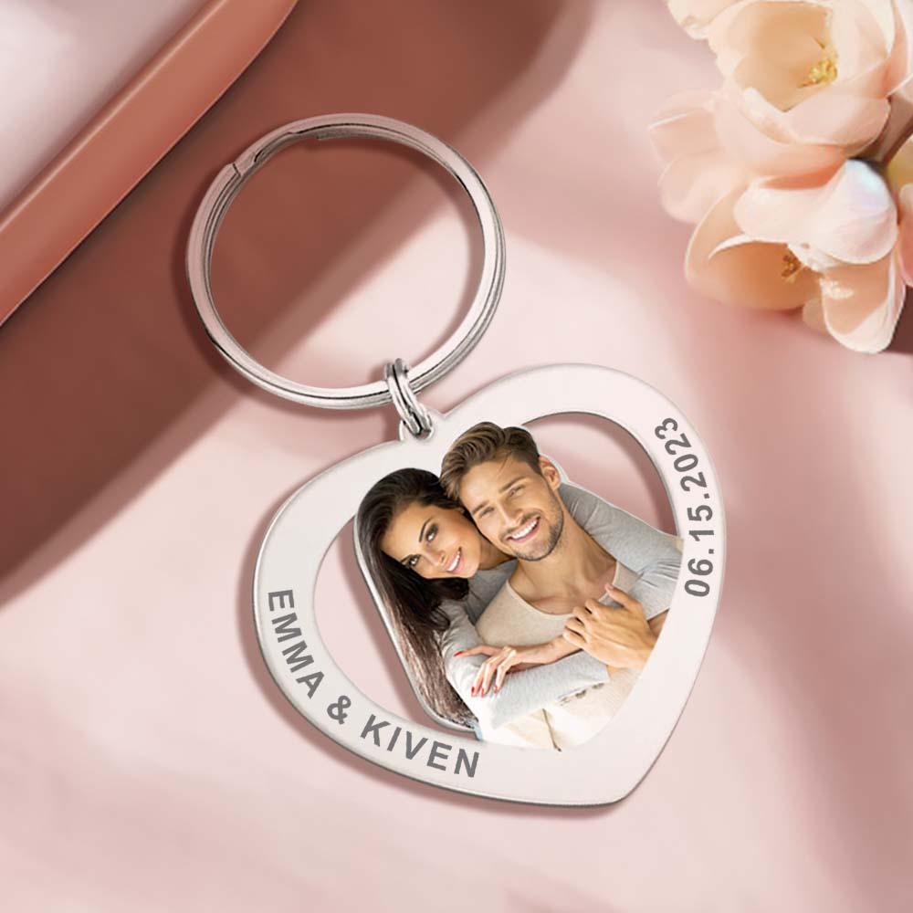 Custom Heart Colorful Photo Keychain Engraving Keychain For Valentine's Gift - soufeelus