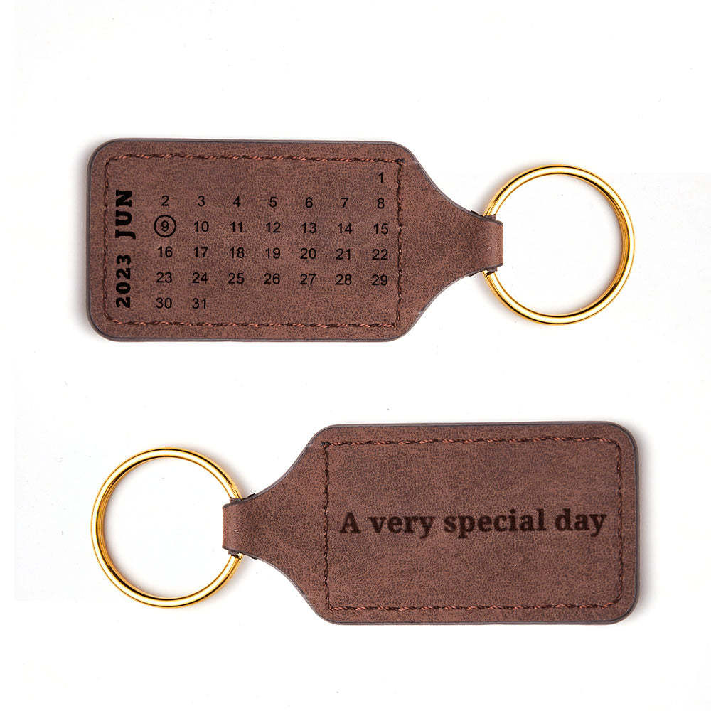 Custom Calendar Keychain Engraving Leather Keychain Anniversary Keychain Ideas For Men Boyfriend Gift - soufeelus