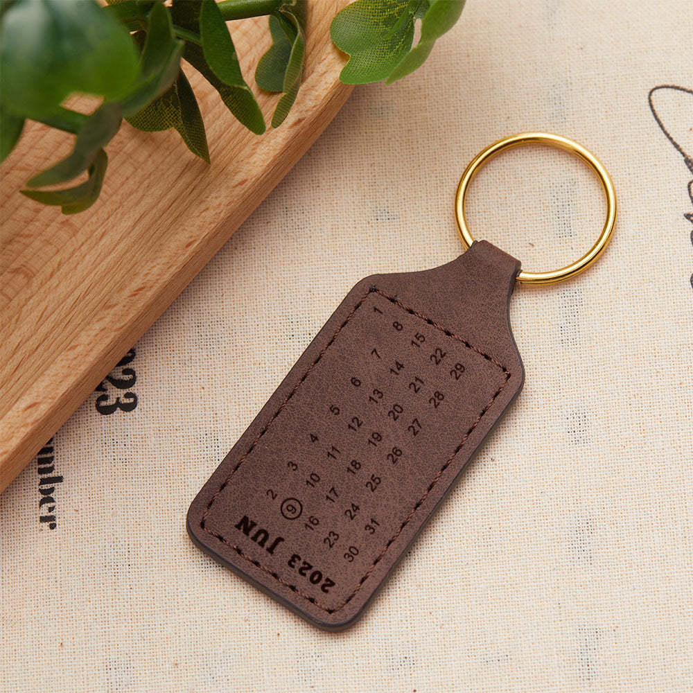 Custom Calendar Keychain Engraving Leather Keychain Anniversary Keychain Ideas For Men Boyfriend Gift - soufeelus