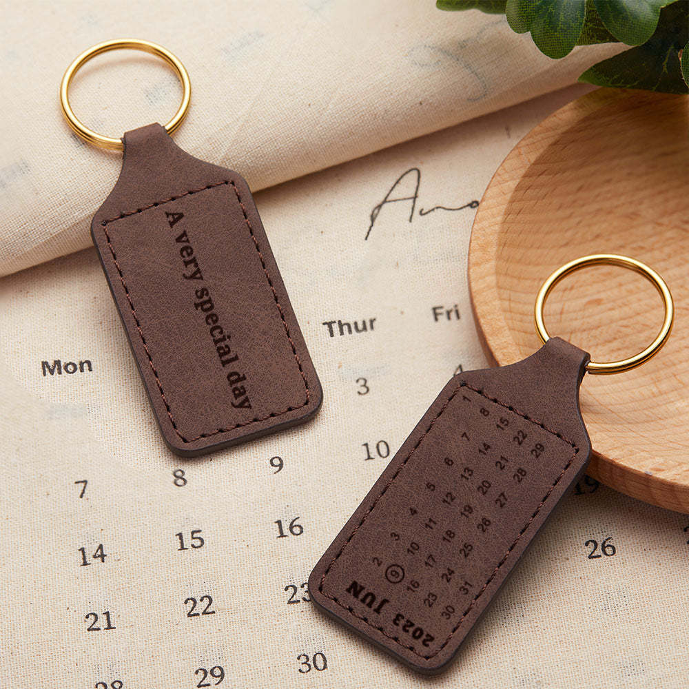 Custom Calendar Keychain Engraving Leather Keychain Anniversary Keychain Ideas For Men Boyfriend Gift - soufeelus